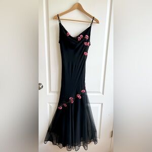 Vintage Y2K Floral Dress sz 10 Cowl Neck Bias Cut Beaded Fairy Whimsy